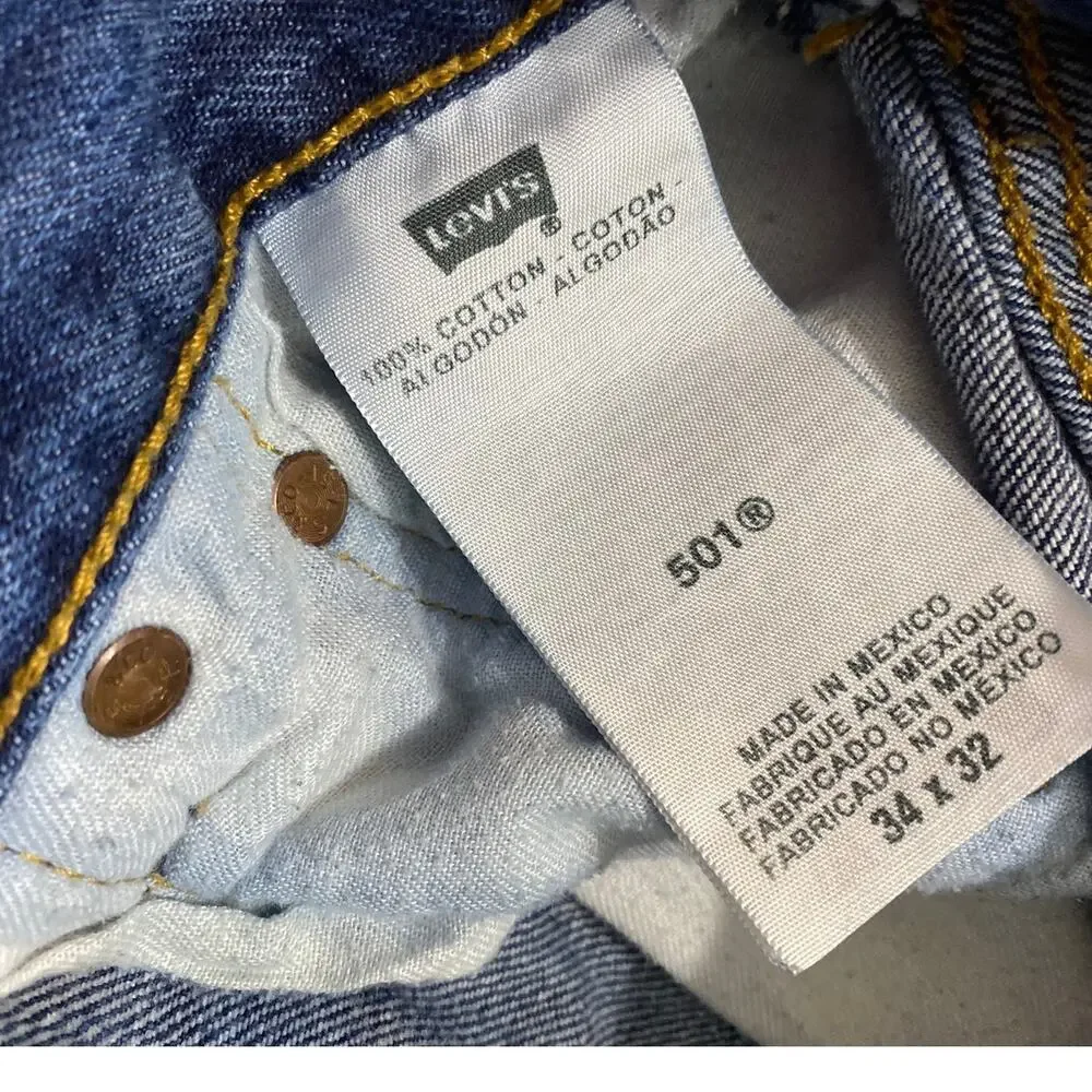 Levi's 501 Original Fit Jeans Men's 34x32 Button Fly Dark Wash Denim StraightLeg